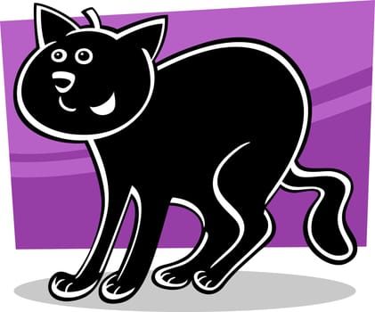 cartoon illustration of funny black cat or kitten