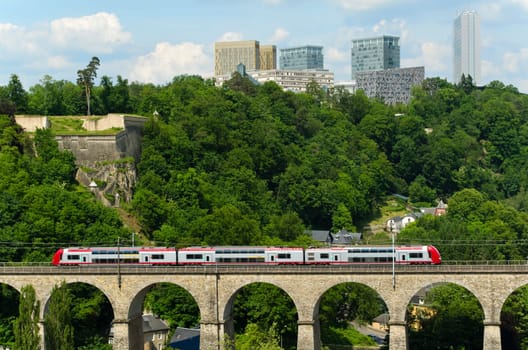 Landscape with bridge and European quarter in Luxembourg