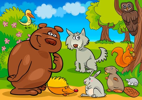 cartoon illustration of funny wild forest animals