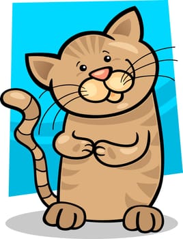 cartoon illustration of cute brown tabby kitten