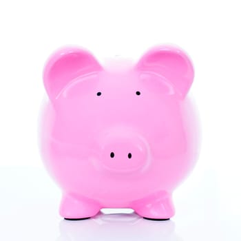 Pink piggy bank, isolated on white