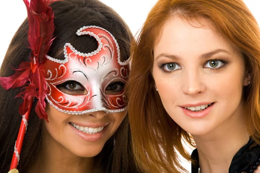 Photo of woman wearing mask with the other one without mask