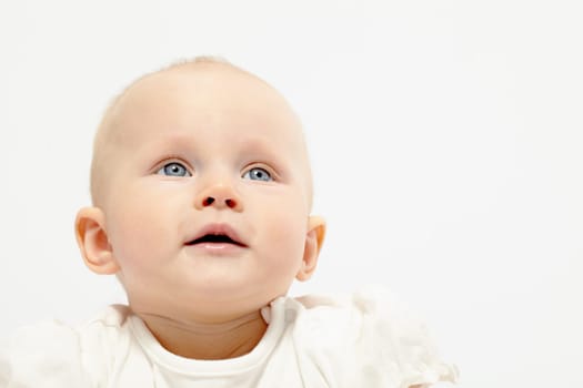 Portrait of cute child over white background