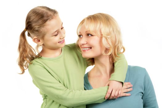Portrait of little girl and mother face to face