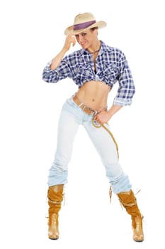 Portrait of a woman in American cowgirl clothing