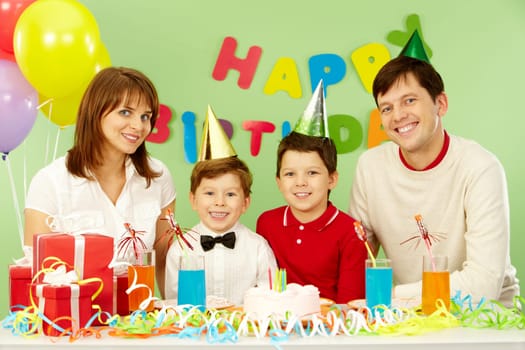 Portrait of family celebrating birthday