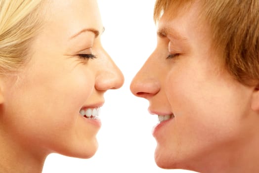 Profiles of loving couple with their eyes closed