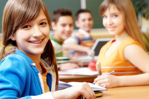 Confident student looking at camera during lesson