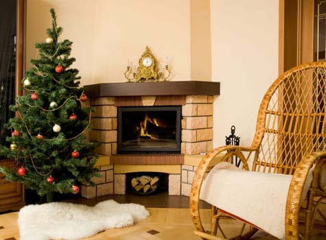 Photo of interior of room prepared for celebrating Christmas day