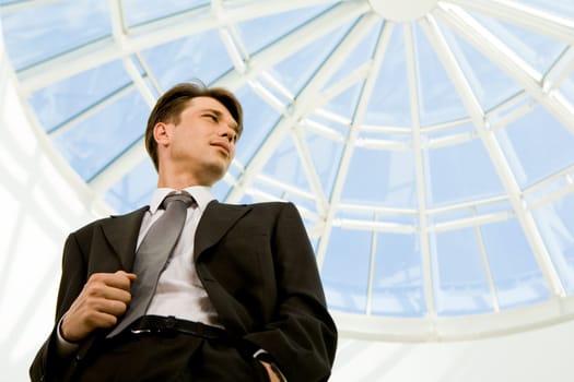 Below view of confident businessman looking aside