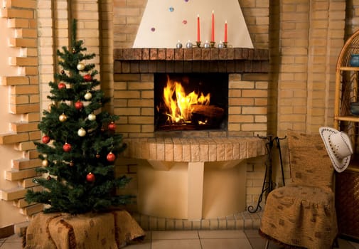 Photo of interior of room prepared for celebrating Christmas day