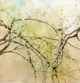 Illustration of several tree branches with fresh leaves on them