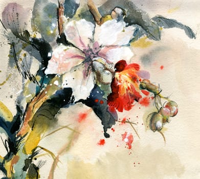 Painting of bright orchid in bloom