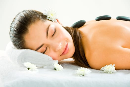 Image of young beautiful girl sleeping during a therapy