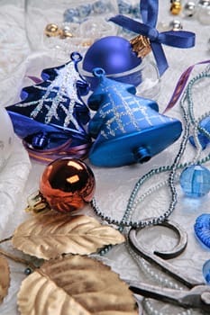 Image of various color traditional christmas objects