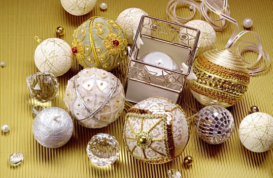 Wonderful Christmas composition: beautiful balls and candle