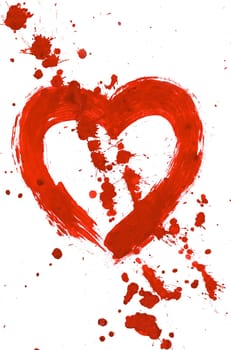 Illustration of red heart with splashing of paint around and inside it
