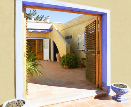 Spanish golden wall mediterranean style house, nice courtyard