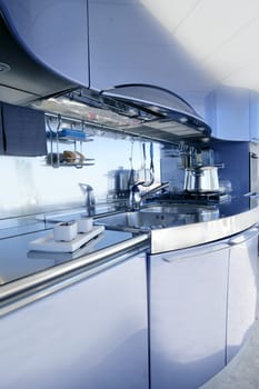 Blue silver kitchen modern architecture decoration interior design