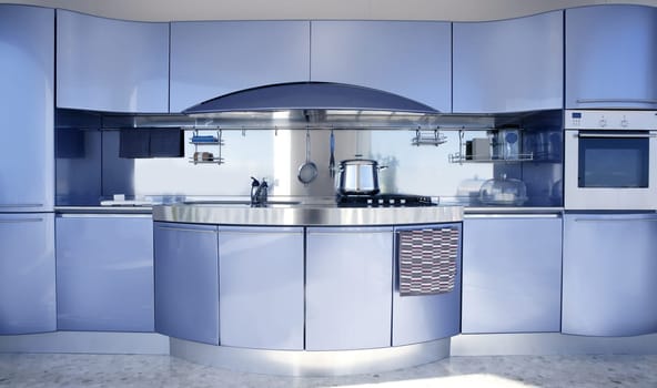 Blue silver kitchen modern architecture decoration interior design