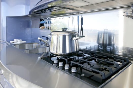 Blue silver kitchen modern architecture decoration interior design