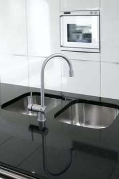 kitchen faucet and oven modern black and white interior design