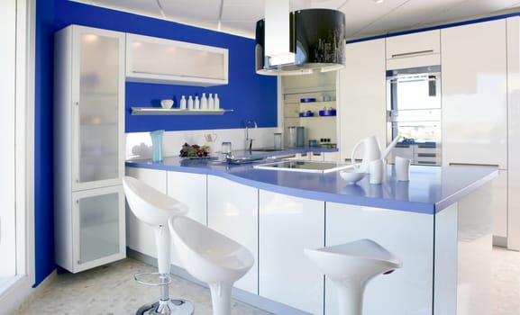 Blue white kitchen modern interior design house architecture
