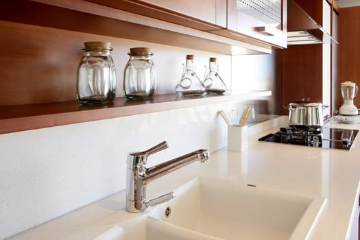 red wood kitchen white kitchen bench modern interior decoration
