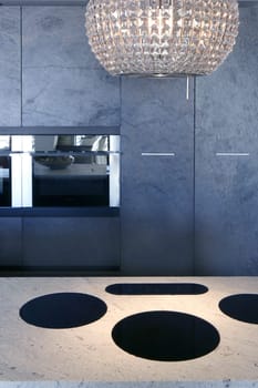 slate stone kitchen forniture marble bench integrated vitroceramic stove