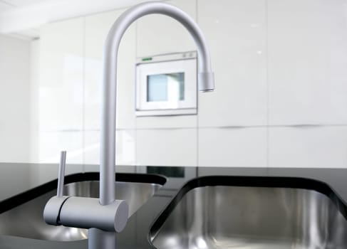 kitchen faucet and oven modern black and white interior design