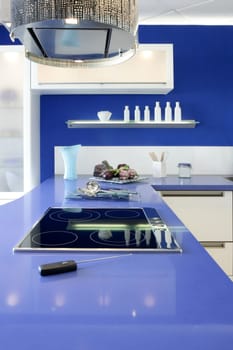 Blue white kitchen modern interior design house architecture
