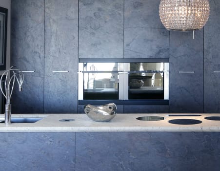 slate stone kitchen forniture marble bench integrated vitroceramic stove