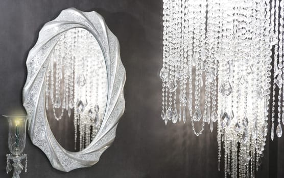 Crystal strass lamp oval mirror modern decoration on black wall