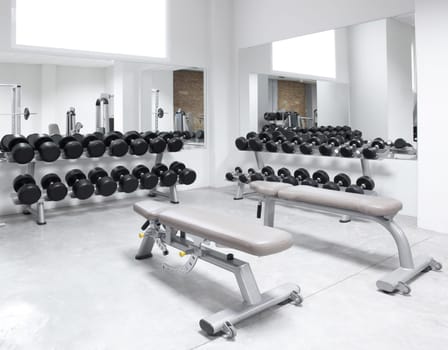 Fitness club weight training equipment gym modern interior