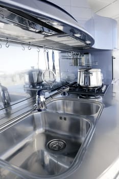 Blue silver kitchen modern architecture decoration interior design