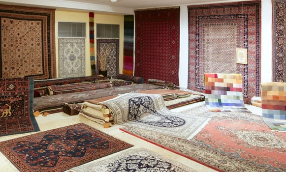 Arabic carpet shop exhibition colorful carpets exposition room