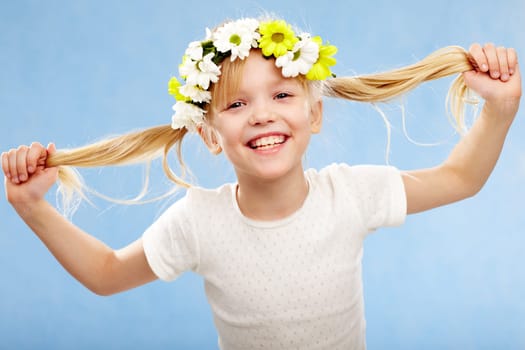 Image of happy beautiful girl wearing diadem