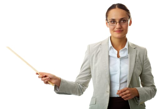 Portrait of successful teacher looking at camera in isolation