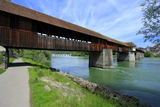 The covered wooden bridge of Bad Säckingen over the Rhine
