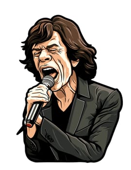 Graphic portrait of singer on white background in vector art style. Template for t-shirt, poster, sticker, etc.