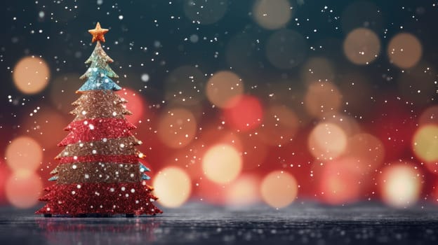 christmas tree xmas holiday decoration with glitter bokeh background, ai
