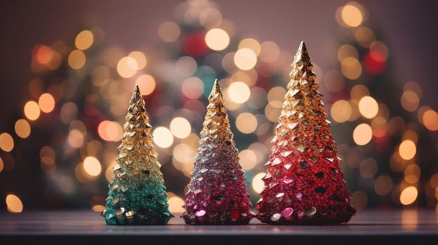 christmas tree xmas holiday decoration with glitter bokeh background, ai