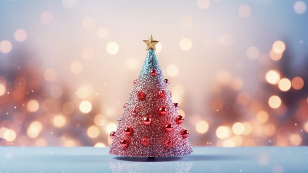 christmas tree xmas holiday decoration with glitter bokeh background, ai