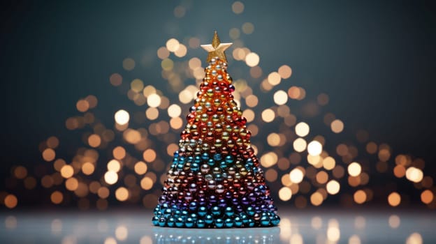 christmas tree xmas holiday decoration with glitter bokeh background, ai