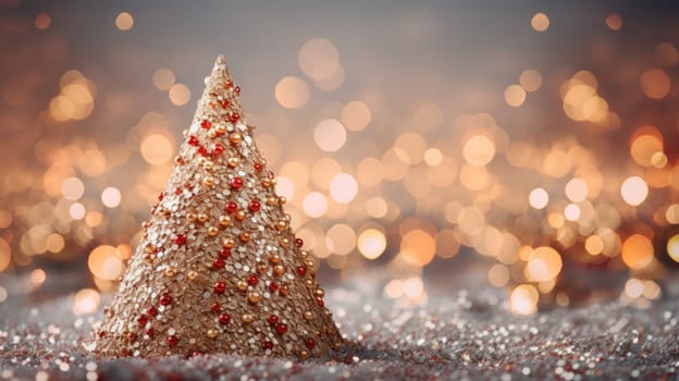 christmas tree xmas holiday decoration with glitter bokeh background, ai