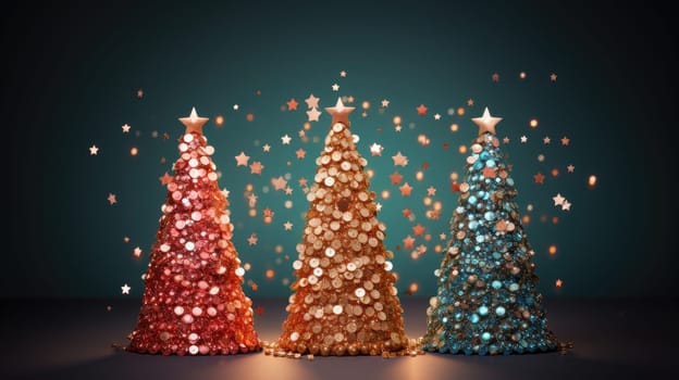 christmas tree xmas holiday decoration with glitter bokeh background, ai