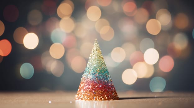 christmas tree xmas holiday decoration with glitter bokeh background, ai