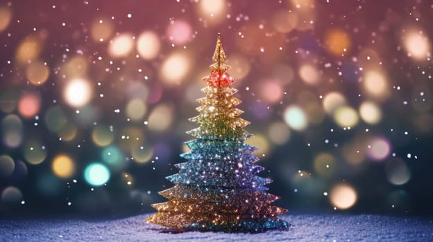 christmas tree xmas holiday decoration with glitter bokeh background, ai