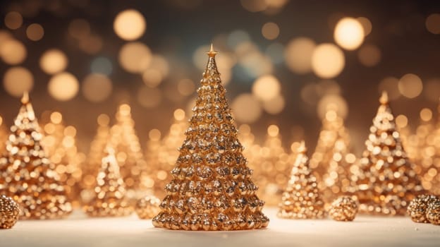 christmas tree xmas holiday decoration with glitter bokeh background, ai