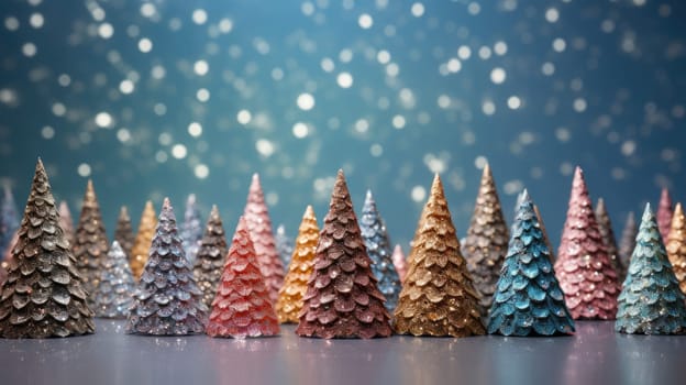 christmas tree xmas holiday decoration with glitter bokeh background, ai